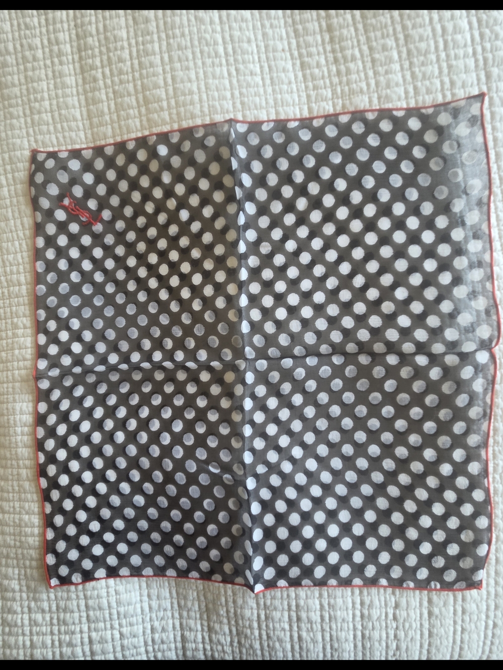 YSL Polka Dot Square Scarf with Red Trim